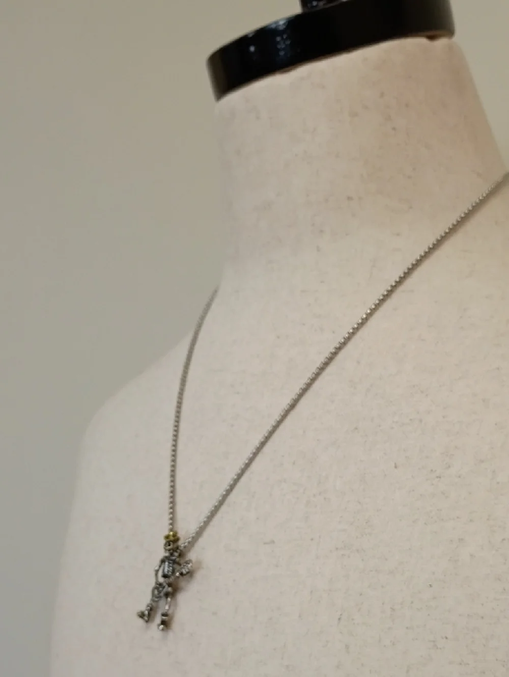Skeleton Pendant Necklace Silver Tone Gothic Punk Charm Chain Unisex